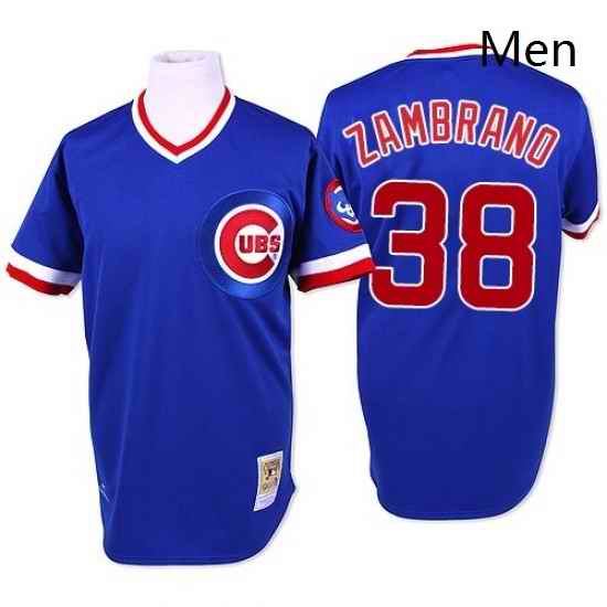 Mens Mitchell and Ness Chicago Cubs 38 Carlos Zambrano Authentic Blue Throwback MLB Jersey